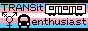 a trans flag with the words "Transit Enthusiast" written on it, as well as a transgender symbol, a bus icon, and a side view of a train.